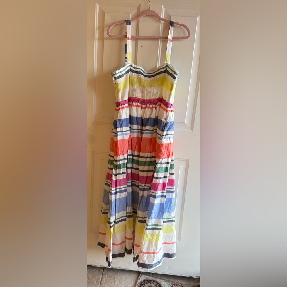 New GAP Multi Striped Sun Dress XL 100% Cotton pockets sleeveless smocked - Picture 9 of 12